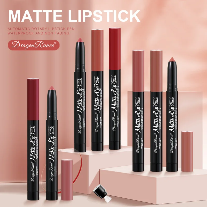 12 Colors Matte Lipstick Pen Waterproof Long-lasting Contouring Brown Red Nude Outline Lip Shape Lip Liner Non-stick Cup Makeup