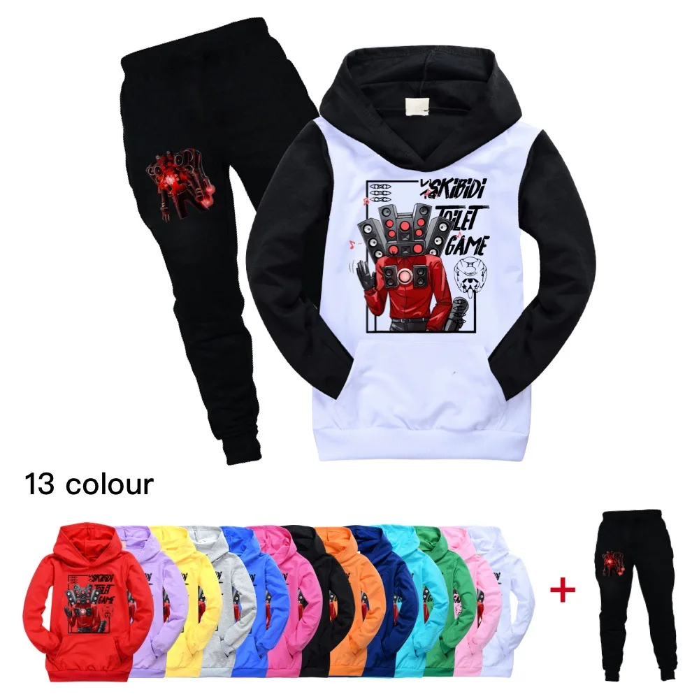 

2Pcs Set New Skibidi Toilet Hoodie Sweatshirt+Pant Suit For 2-16Y Boys Girls Spring Autumn Anime Cartoon Tracksuit Kids Clothes