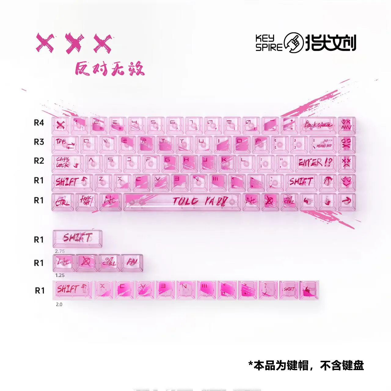 Keytok XXX Keycap Told Ya for Keyboard UV Cherry Profile Invalid Objection Keycap for Mx Keyboard 87 104 Xd64 BM60 BM65 BM68