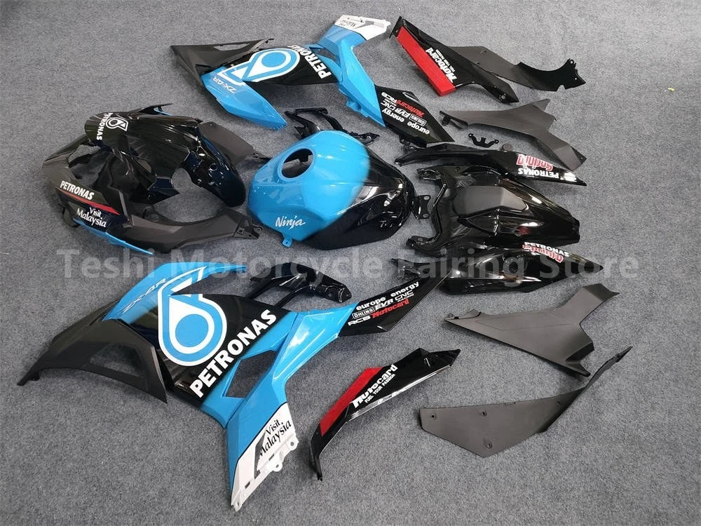 /Kit completo de carenagem de motocicleta personalizado grátis, adequado para kawasaki ninja 400 ex400 2018-2024, injeção abs, azul, preto, carroceria, carenagem ts