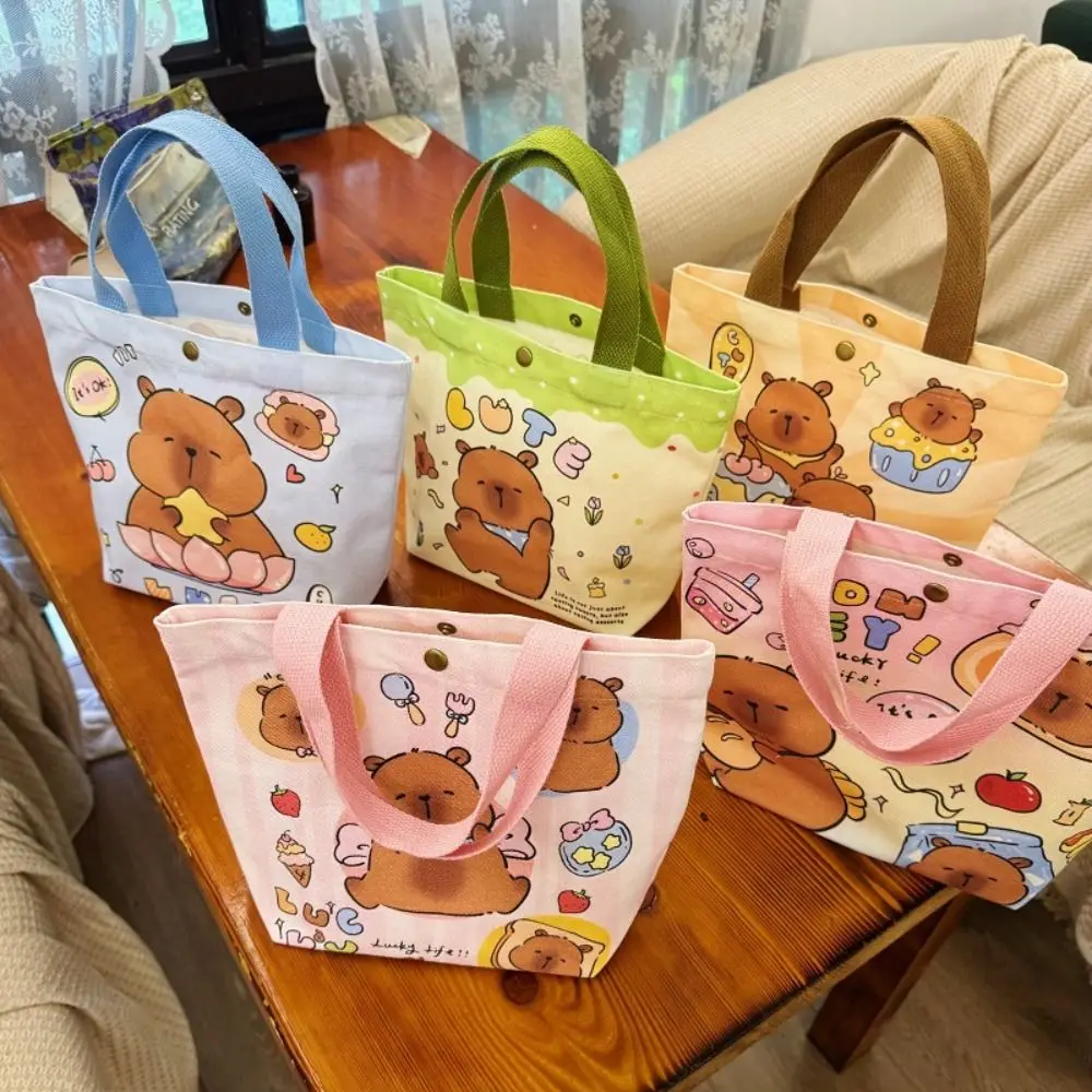 Cute Thicken Capybara Canvas Bag Letter Cartoon Doll Student Tote Bag Large Capacity Shopping Cartoon Underarm Bag Travel