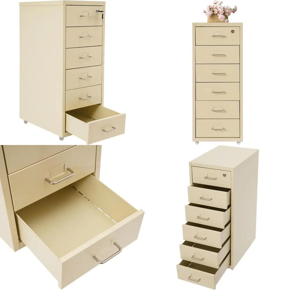 

Бежевый современный вертикальный шкаф для документов с 6 ящиками и замками для домашнего офиса