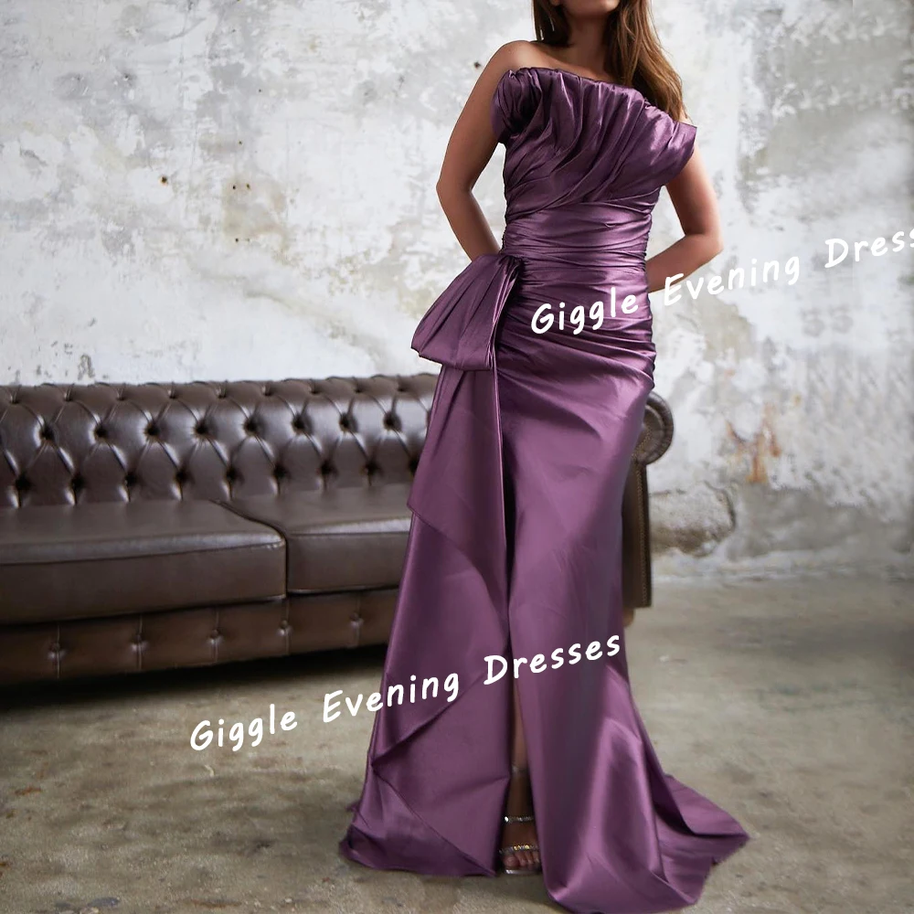 Giggle Satin Sleeveless Pleating Prom Gown Saudi Arab Fashion Floor-Length Slit Elegance Evening Party Dresses for Women 2024