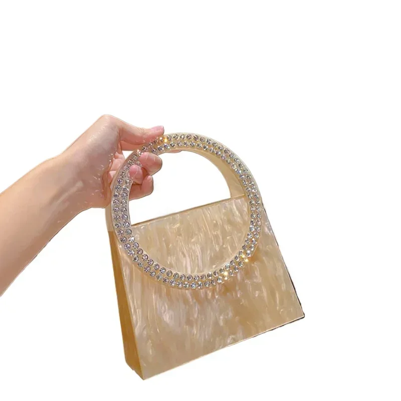 

Ring water diamond trapezoidal small square bag banquet socialite marble acrylic box hand-in-hand bag