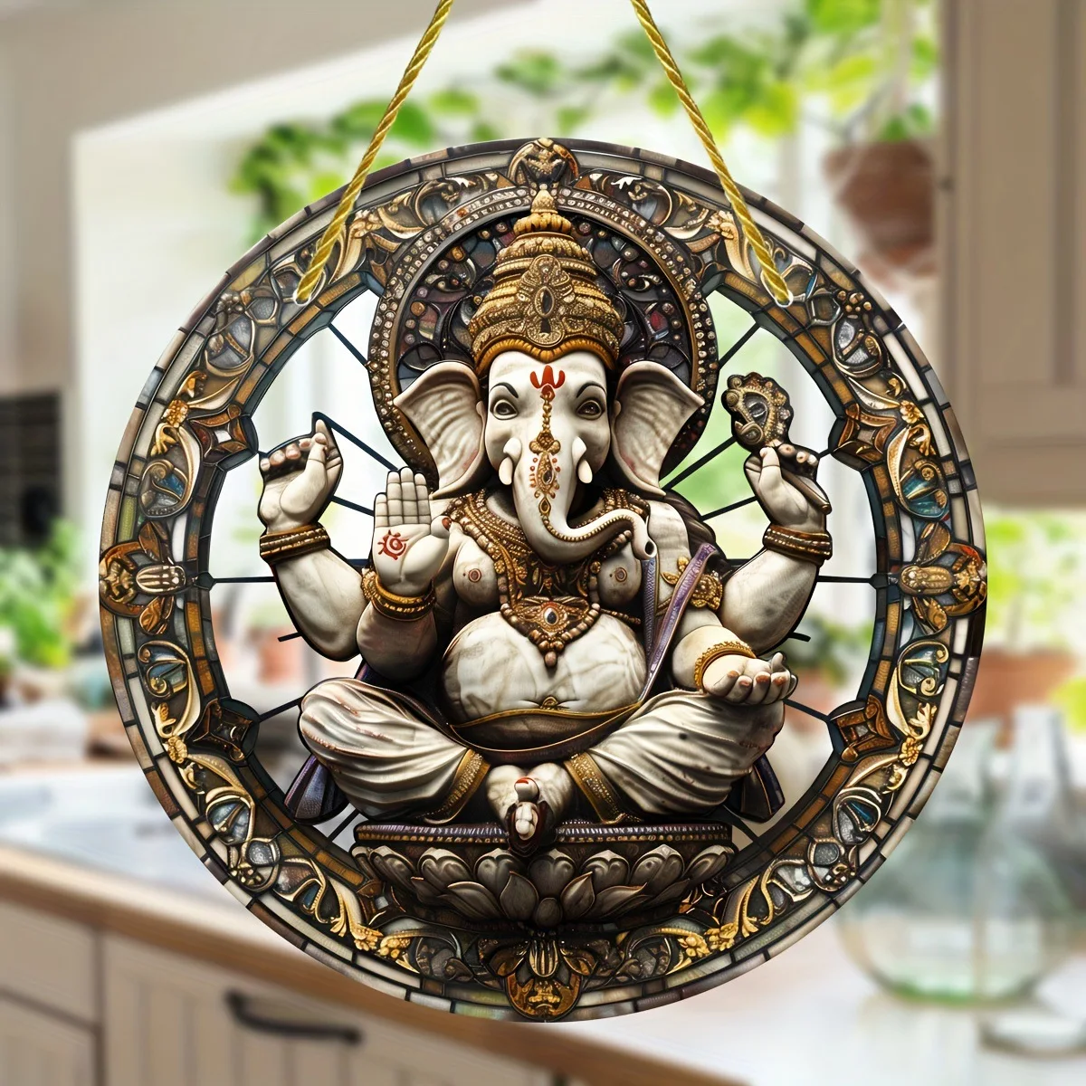 

Ganesha elephant head stained glass style window hanging party gift home decoration pendant