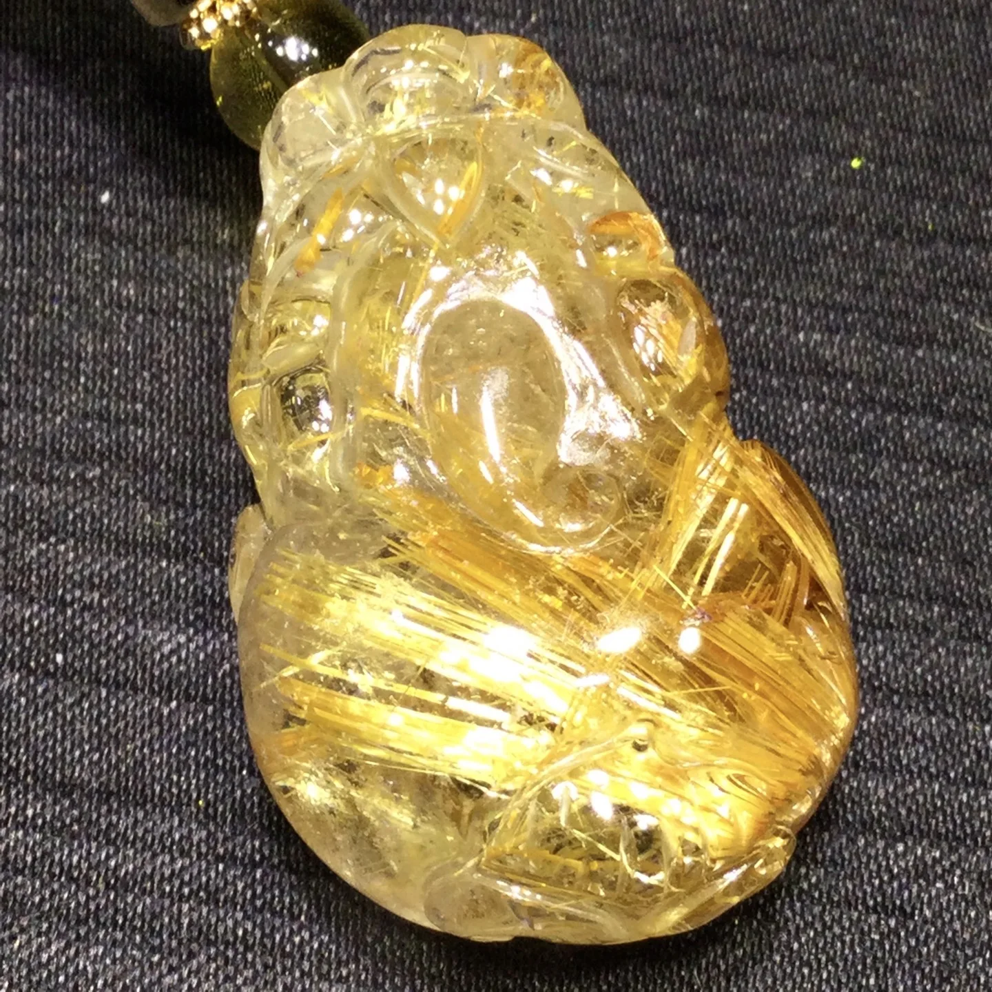 Natural Gold Rutilated Quartz Pendant 34*23.5*18.5mm Pi Xiu Rutilated Quartz Flower Men Women Brazil AAAAAAA