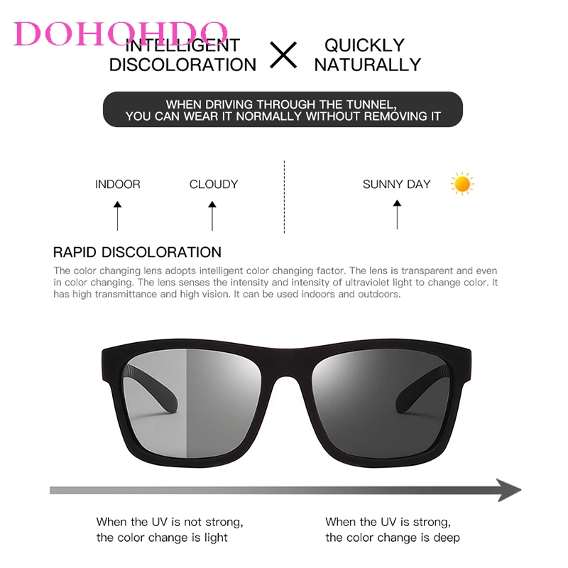 DOHOHDO Men Photochromic Sunglasses Polarized Sports Goggles Chameleon Color Changing Anti Glare Driving Sun Glasses Women Gafas
