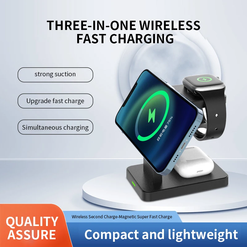 

3 In 1 Magnetic Wireless Charger Stand for iPhone 16 15 14 13 Pro Max Apple Watch 1-8 AirPods Macsafe Fast Charging Station Dock