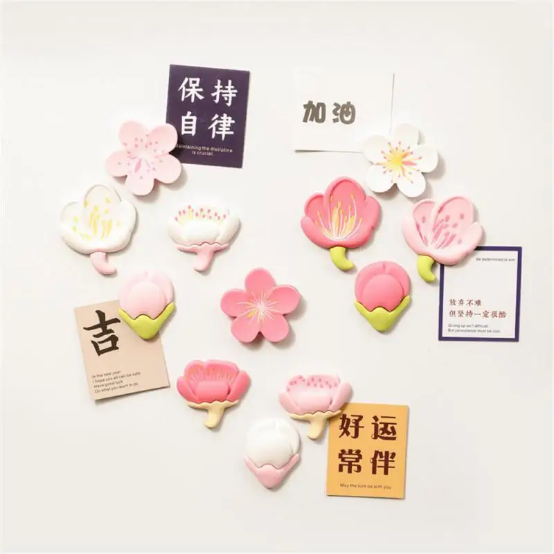 4pcs Creative White /pink Floral Refrigerator Sticker Photo Wall Magnetic Sticker Home Decoration Six-piece Refrigerator Sticker