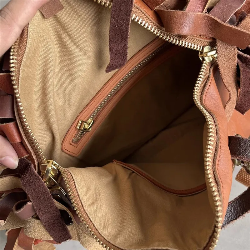 PNDcloser-Organisateurs de sacs à dos en cuir véritable faits à la main pour hommes et femmes, mode vintage, personnalité, sacs d'école en cuir de cercle véritable