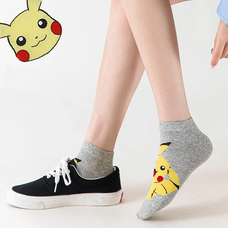 Pokemon Pikachu Squirtle Charmander Anime Figure Cartoon Low Top Cotton Unisex Socks Sweat-absorbent Boat Socks Birthday Gifts