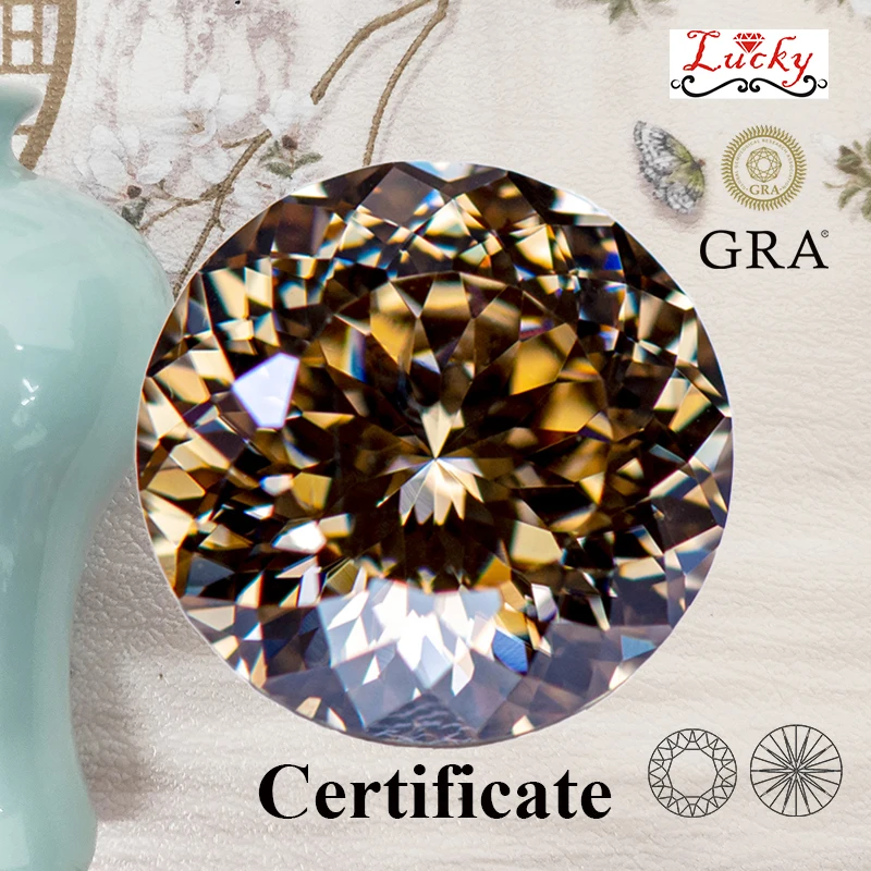 

Moissanite Round Shape Champagne Color 100 Faces Cut VVS1 Bead for Charms DIY Jewelry Making Rings Material with GRA Certificate