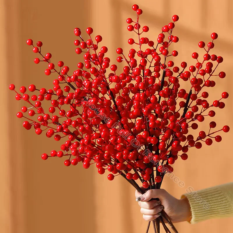 فروع التوت الأحمر محاكاة باقة عيد الميلاد مهرجان الديكور الاصطناعي زهرية ديكور المنزل يول حفل زفاف الزهور وهمية #5