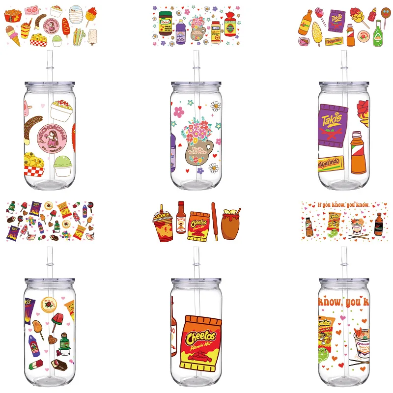 

16oz Printed PET Cup With Straw Transparent Lid Cartoon Snacks Can Hold Milk Coffee Drinks High Quality Cups