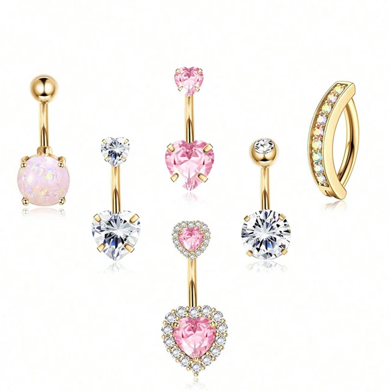 6/8 Uds. Conjunto de anillos sexis para ombligo, anillos para Piercing en el ombligo con circonita en forma de corazón para mujeres y niñas, accesorios de joyería para Piercing corporal, regalos