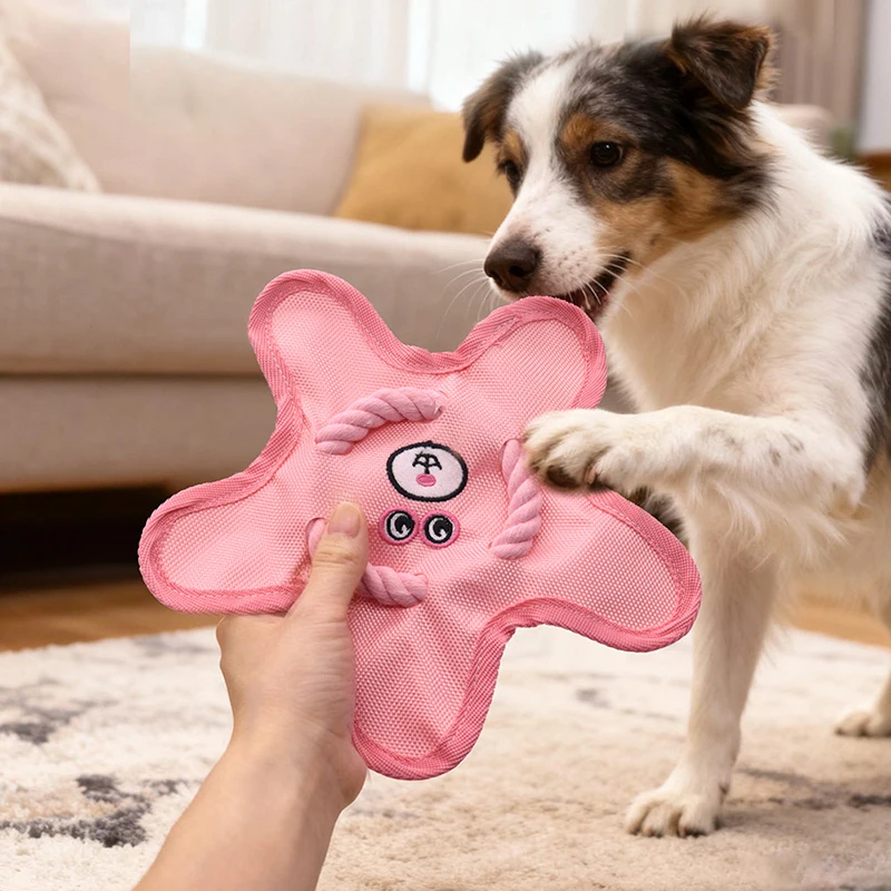 Dog Throw Toy Puppy Toss Squeak Chewing Toy Interactive Dog Fetching Thrower Safe Pet Teeth Cleaning Supplies for Garden Park