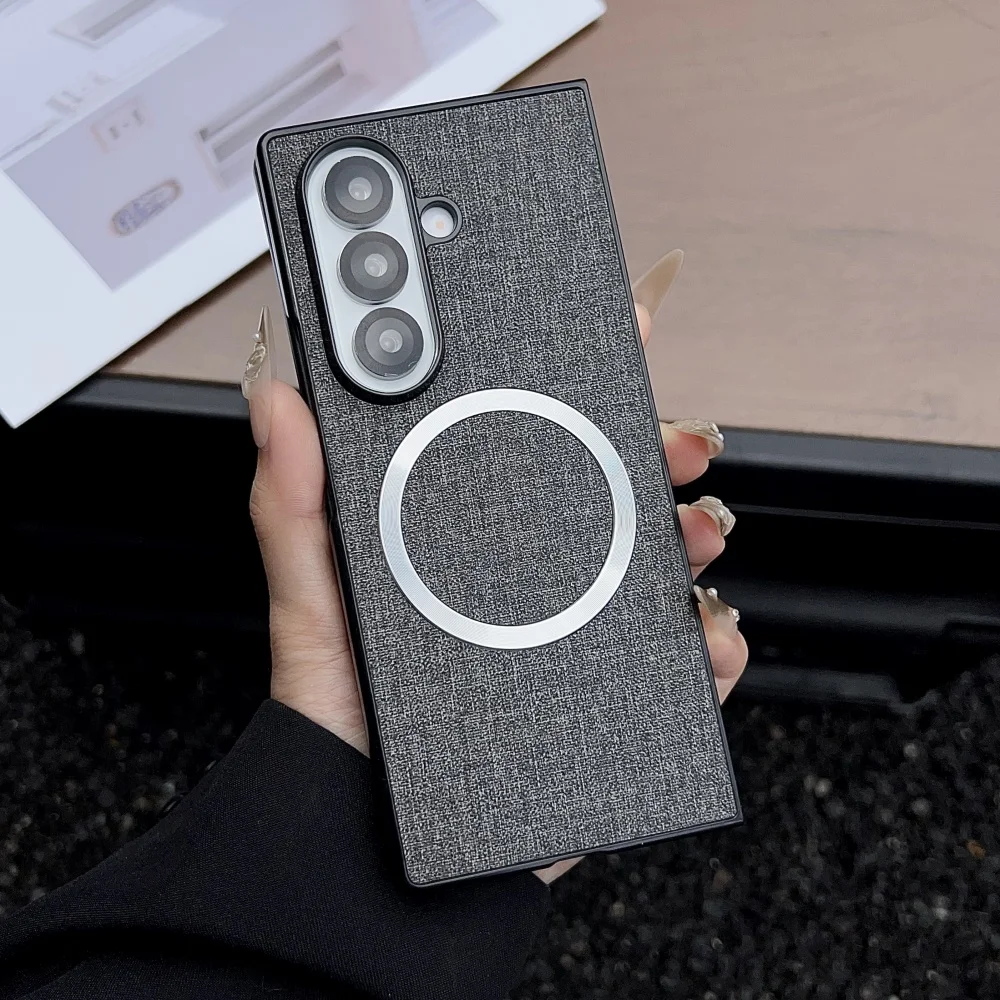 

Fabric Cloth Wireless Charging For Magsafe Magnetic Phone Case For Samsung Galaxy Z Fold7 Fold 7 5G Soft Back Cover