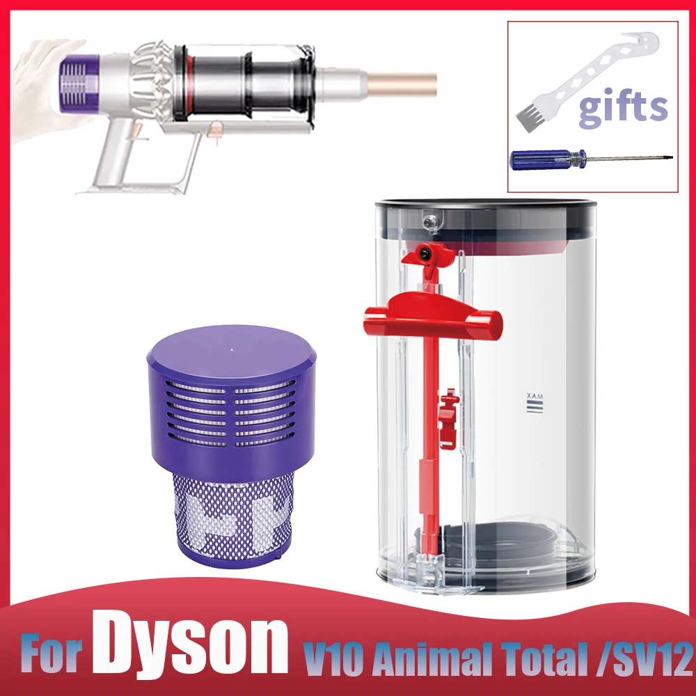 Pour Dyson V10 Animal Total /SV12 Clean Absolute, bac à poussière amélioré et filtre HEPA, non compatible avec V12