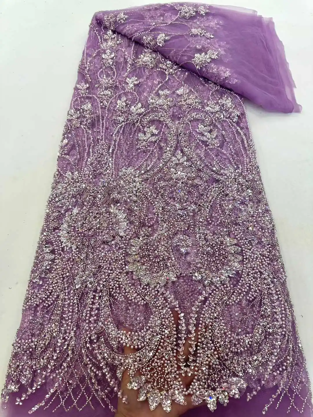 

Новинка 2026: Африканское тюлевое кружево с тяжелой вышивкой бисером, высококачественная нигерийская ткань с пайетками для праздничных платьев