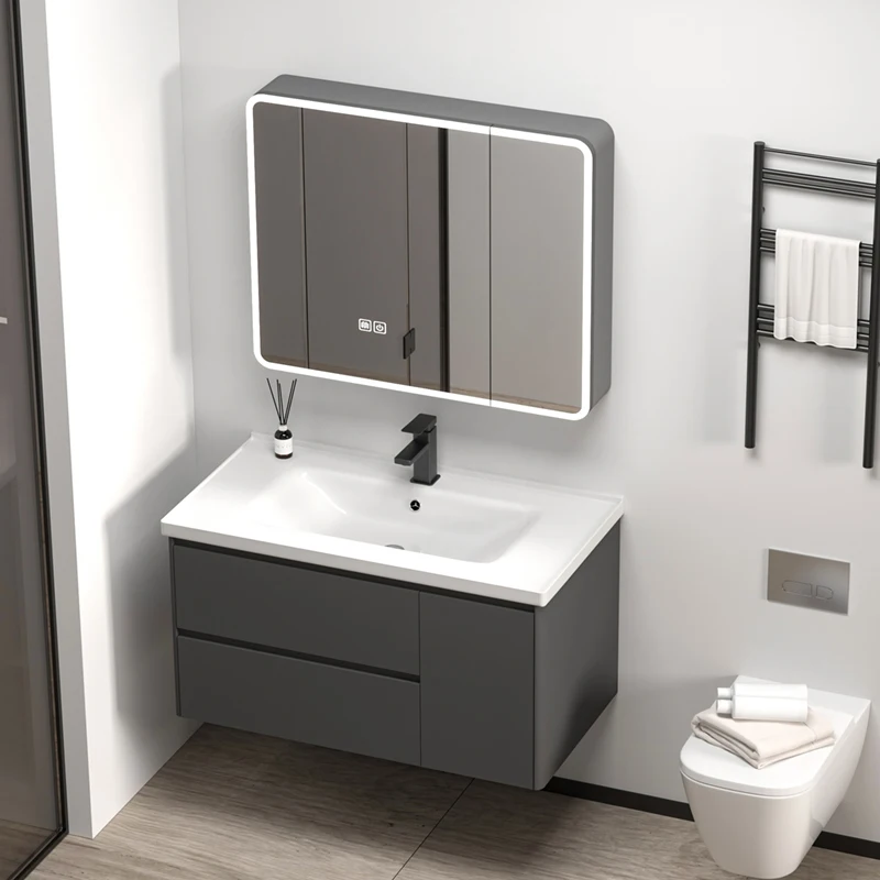 

kl Style Home Use Bathroom Vanity Set Waterproof Aluminium Cabinet LED Mirror Ceramics Marble Countertop Carcase Vanity Unit&