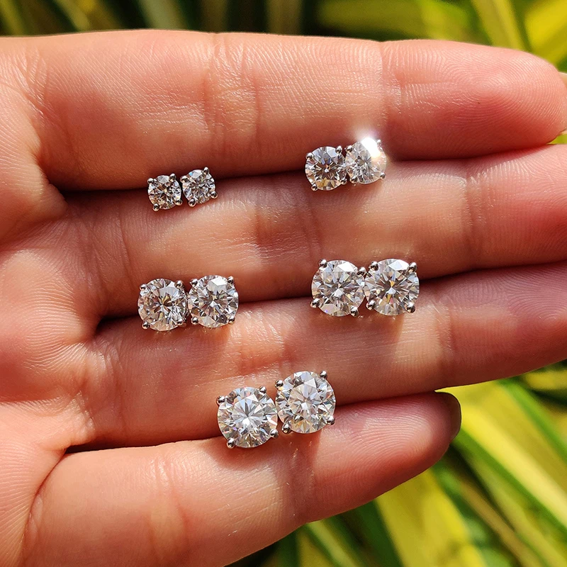 Women's Moissanite Diamond Stud Earrings, Platinum Plated Gift