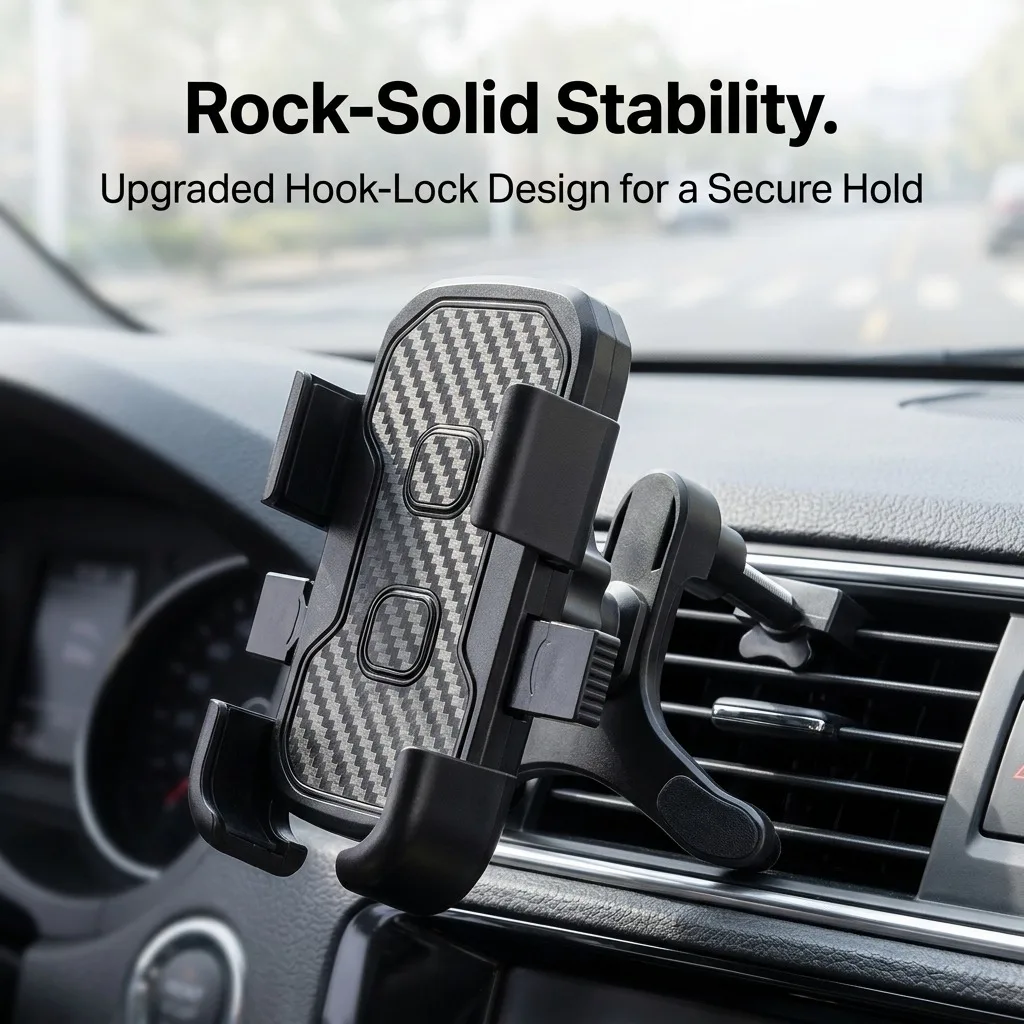 Universal Car Phone Mount Upgraded Hook Clip Carbon Fiber Texture Air Vent Holder Cradle For All Smartphones