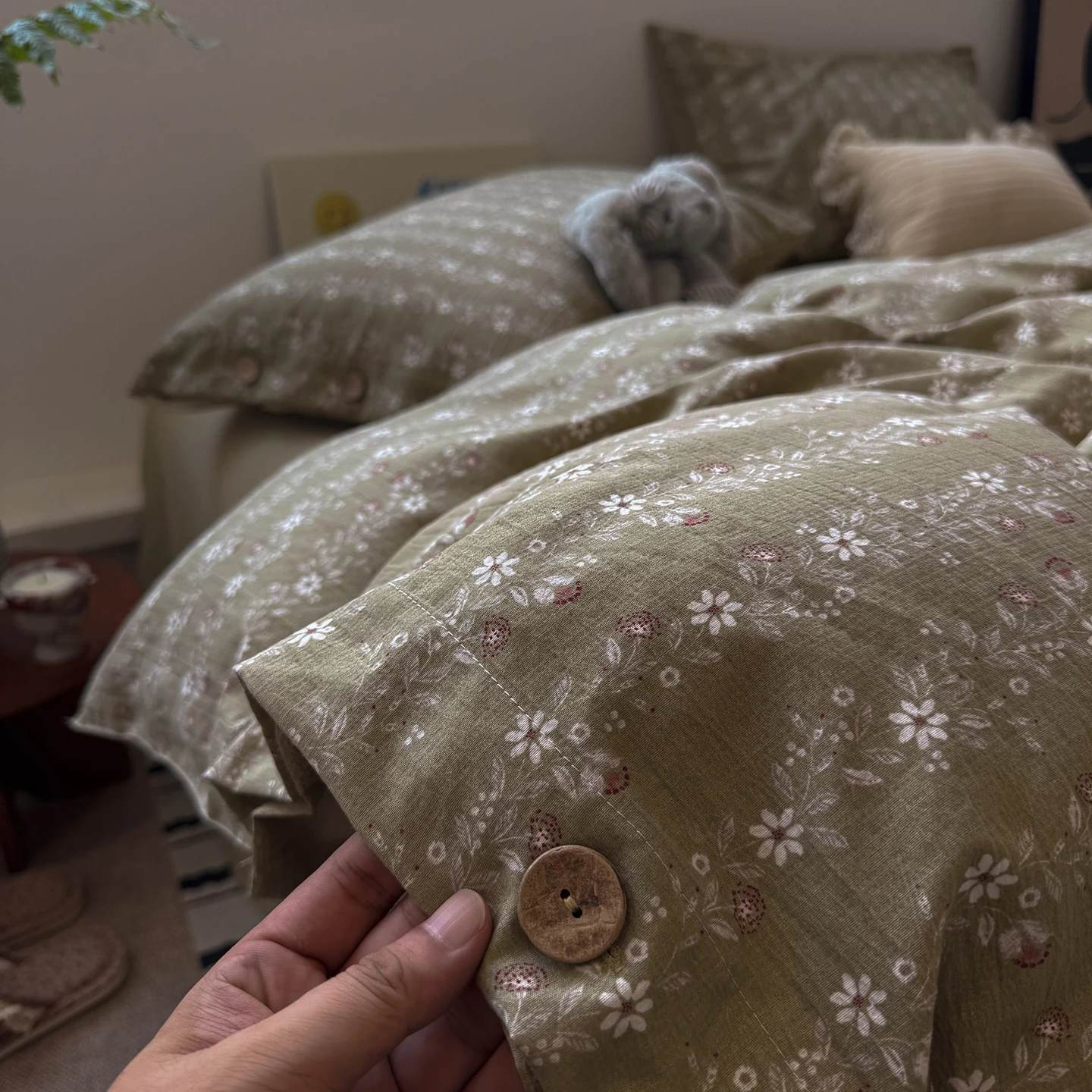 

1 шт. пододеяльники из необработанного льна с реактивным принтом в винтажном стиле, одинарные/королевские пододеяльники с пуговицами 이불커버