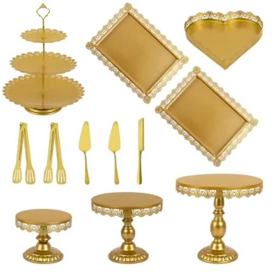 

12 Set of Gold Cake Stand Metal Gold Cupcake Stand and Bases para Postres de Mesa Elegant Gold Dessert Stands for Party and Wed