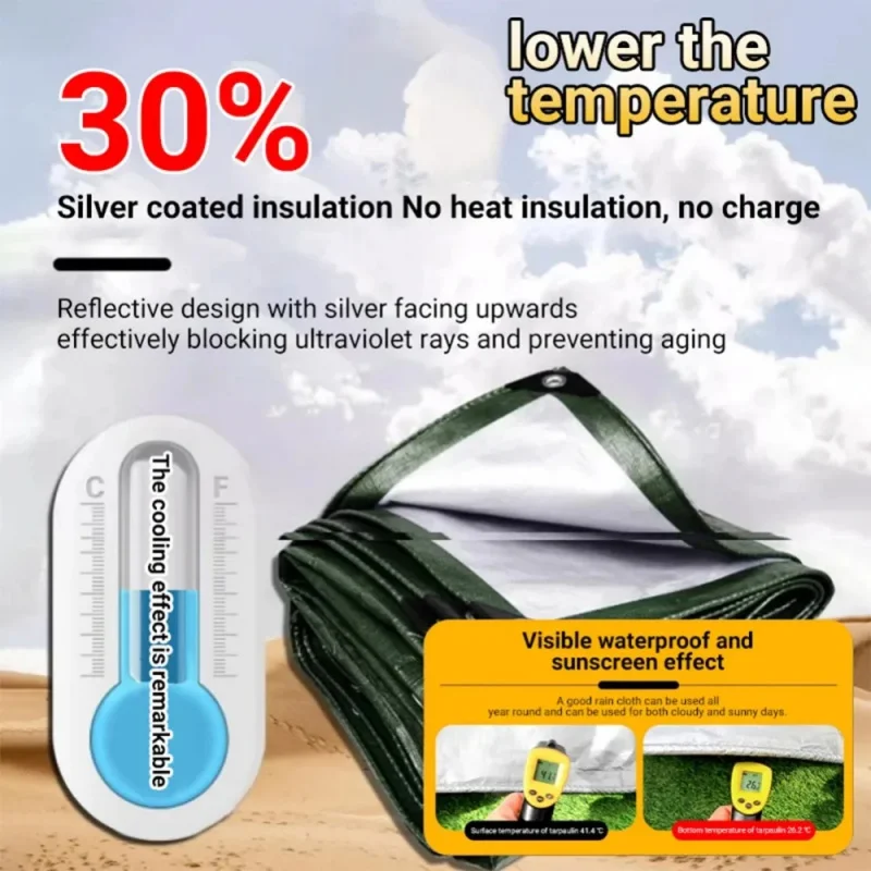 UV-Resistant Tear-Proof Waterproof Plastic Tarpaulin with Reinforced Edges And Rust-Proof Rivets for Roofs Camping Patios Pools