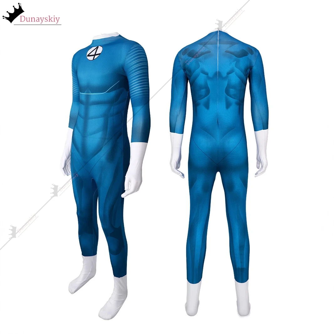 Movie Fantastic Cos Four Reed Richards Cosplay Costume Socks With Jumpsuit Blue Jumpsuit Party Invisible Man Role-playing Suit