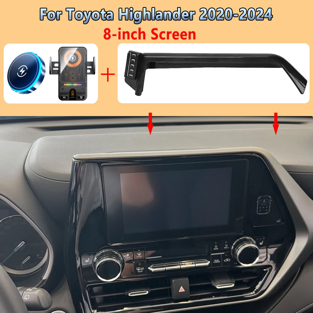 

Car Phone Screen Holder For Toyota Highlander 2020 2021 2022-2024 XU70 Magnetic Wireless Charging Fit 8" Screen Car phone Mount