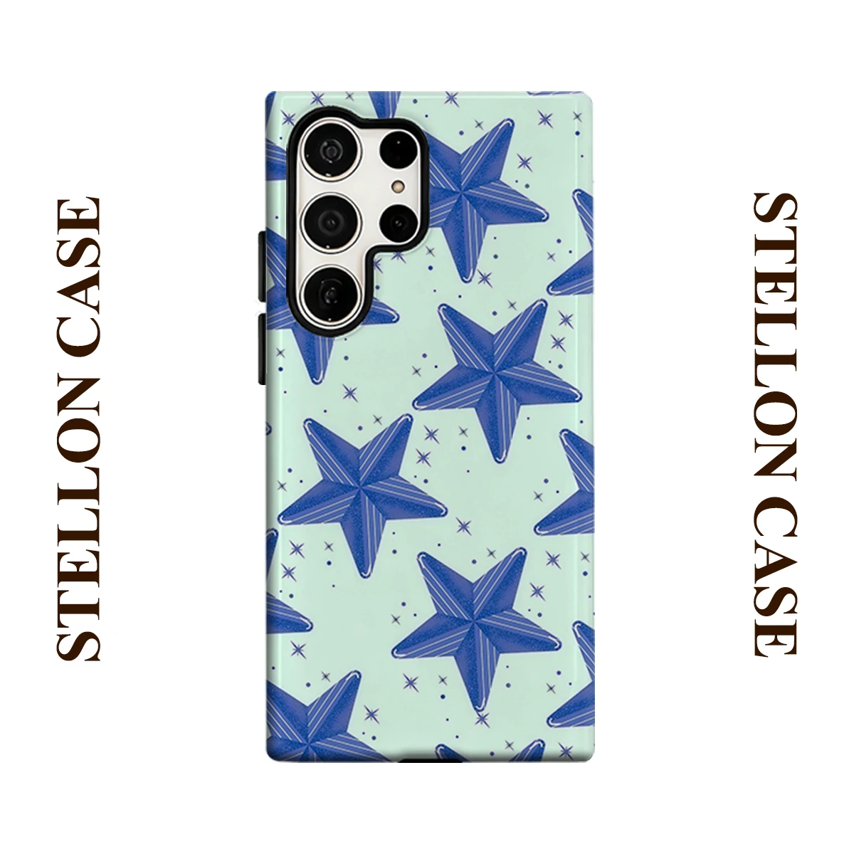 Blue 3D Star Tile Glossy Double Layer Shockproof Phone Case For Samsung Galaxy S25 Ultra S24 Plus S23  Ultra Hard Back Cover
