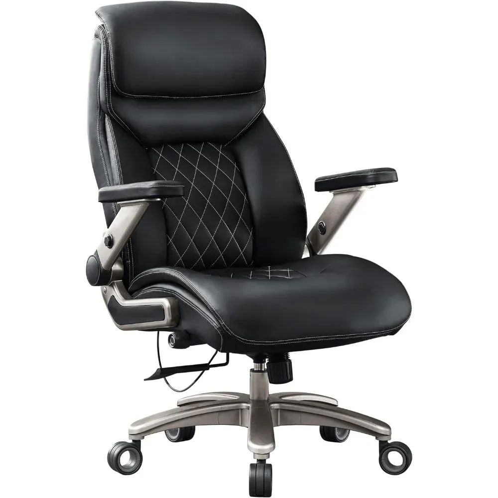 

Office Chair with 5D Flip Arms, 600LBS PU Leather Executive Office Chair, Adjustable Lumbar Support 3'' Double Space Wheel