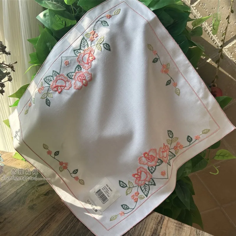 4PCS Embroidered Colorful Flower Cover Placemat Multi-purpose Dust Towel