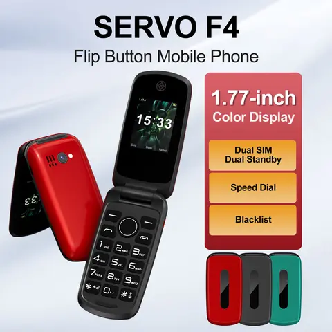 SERVO F4 Flip Mobile Phone Dual SIM Standby Speed Dial Call Recording Blacklist FM Radio 1.77" Display Folding Button Telephones