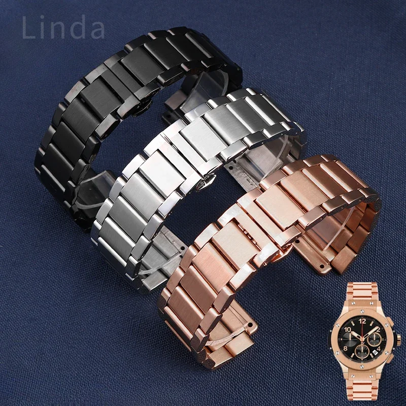 For HUBLOT Yubo Big Bang Classic Fusion Convex Interface Steel Rose Black Watchband Men Women Stainless Steel Accessories image 2
