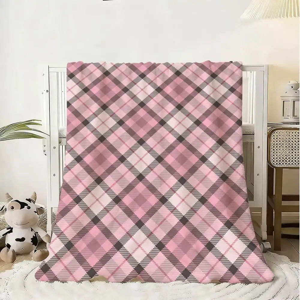 Jirai Kei Plaid Throw Soft Flannel Blanket Warm Knee Skin-Friendly Throw for Sofa Office Bed Traveling Winter Oversize