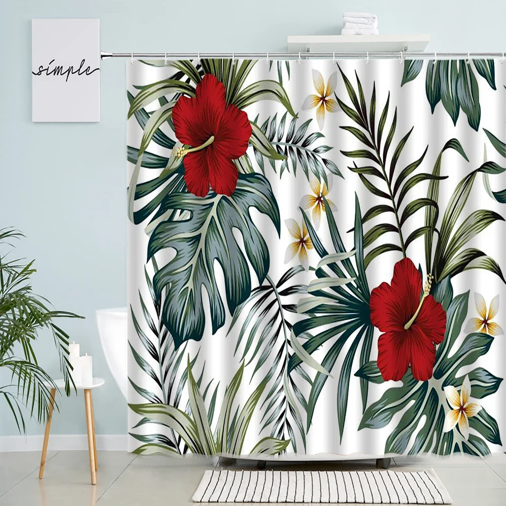 Tropical Palm Leaf Monstera Shower Curtains Watercolor Flower Plant Leaves Parrot Print Cloth Bath Curtain Nordic Bathroom Decor