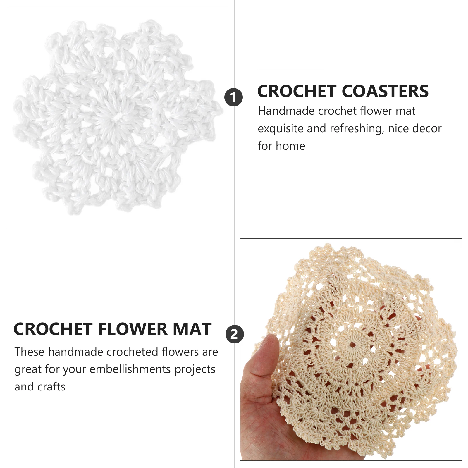 

24pcs Hooked Cotton Appliques Hollow Out Flower Coasters Crochet Placemats Handmade Lace Patches Decorative Cup Mats