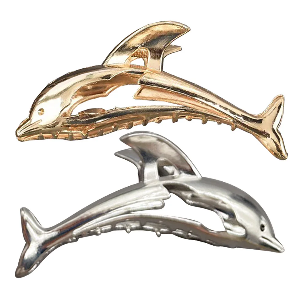 

2pcs Dolphin Hair Clips Claw Back Head Jaw Zinc Alloy Large Strong Durable Women Hairpins Thick Fine Long Hair Suitable All Ages