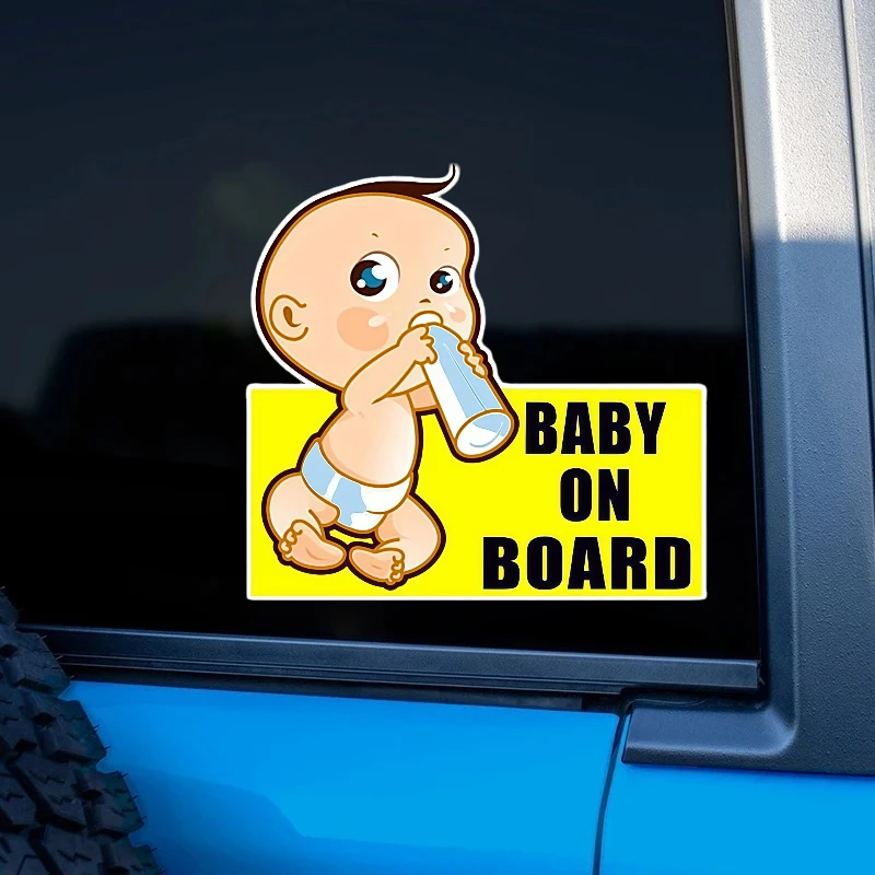 Cute Baby On Board Car Sticker - Yellow Background Infant Design, 14*13CM Waterproof Vinyl Decal, Car Safety Reminder Decor - view 4