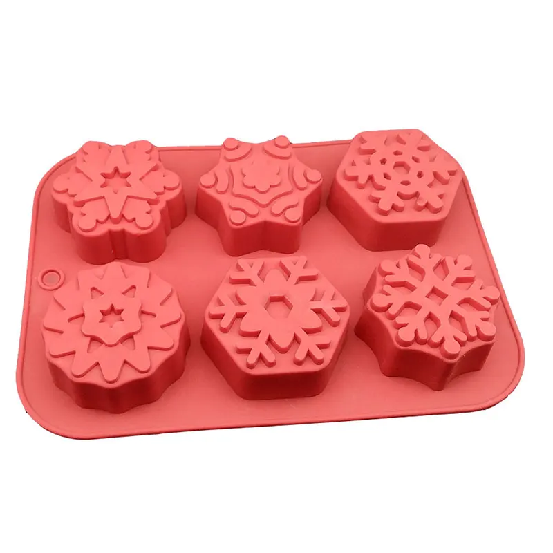 Snowflake Silicone Mold 6 Packs Baking Mold For Making Hot Chocolate Bomb Cake Jelly Dome Mousse Red 3