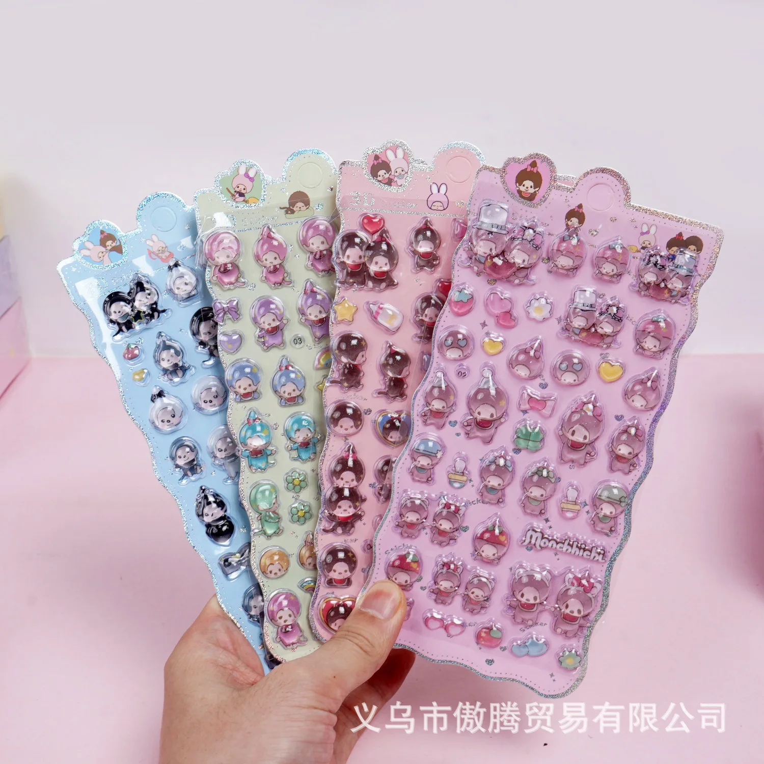 New Monchhichi 2026 Blue 3D hollow relief stickers for children's cartoons, cute stickers for computer decoration anime stickers