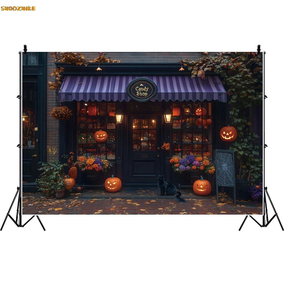 Halloween Snoepwinkel Achtergrond Pompoen Lantaarns Planten Baby Kids Portret Familie Fotografie Achtergrond Decor Fotostudio Props
