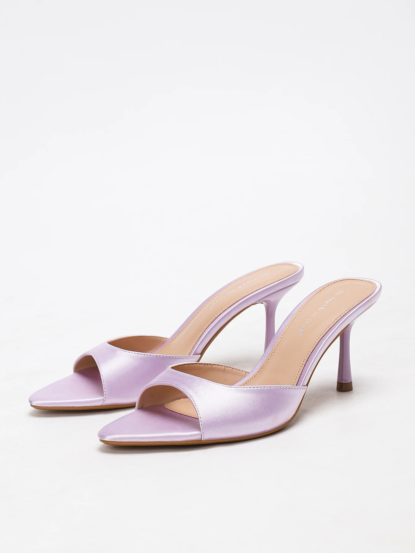 

LAVENDER SILKY STILETTO HEEL SLIDE SANDALS WOMEN OPEN TOE MULES FOR PARTY BANQUET WEDDING
