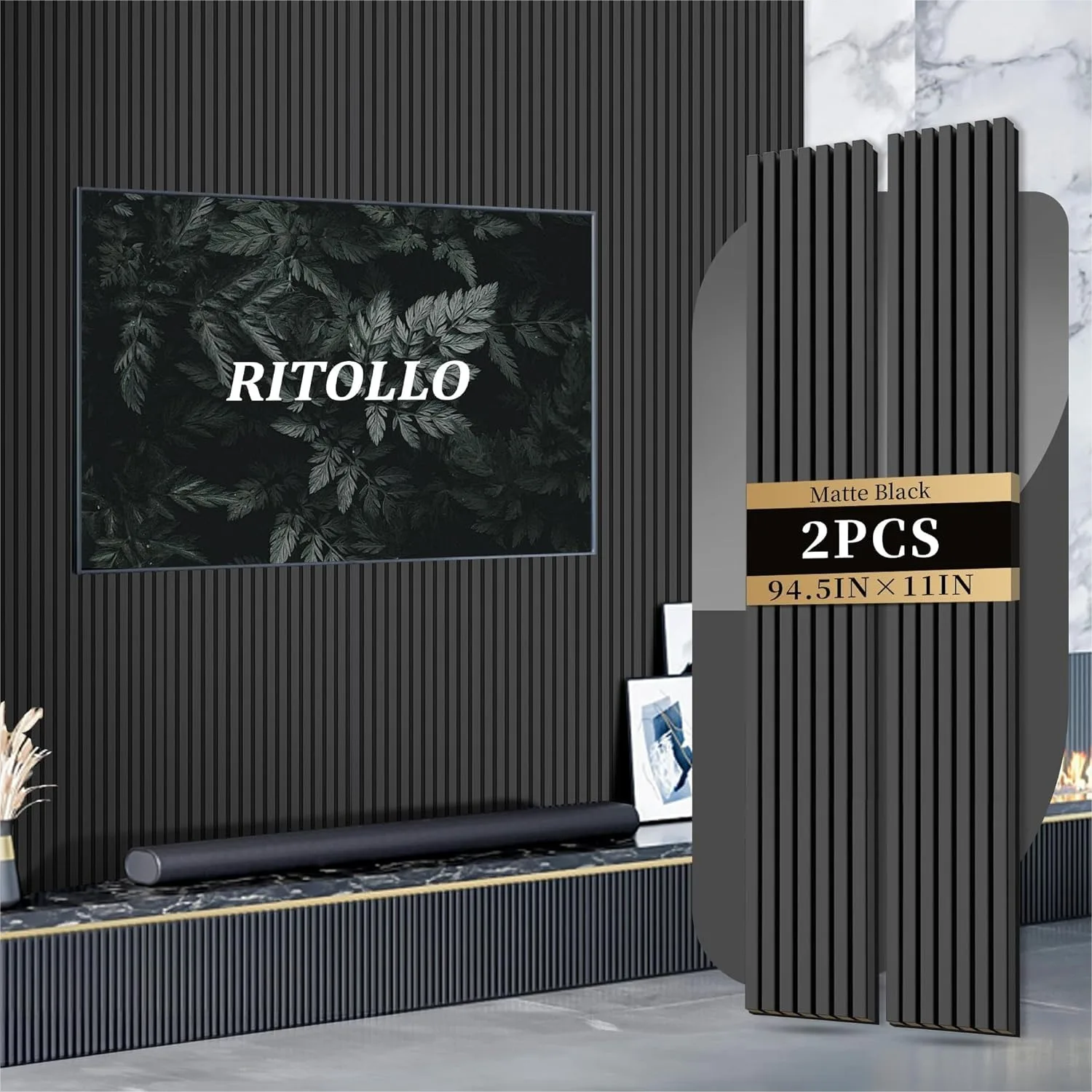 

Wood Slat Panels for Wall 2-Piece 94.5"x11" Acoustic Panels Interior Decor 3D Fluted Sound Absorbing Panel Matte Black