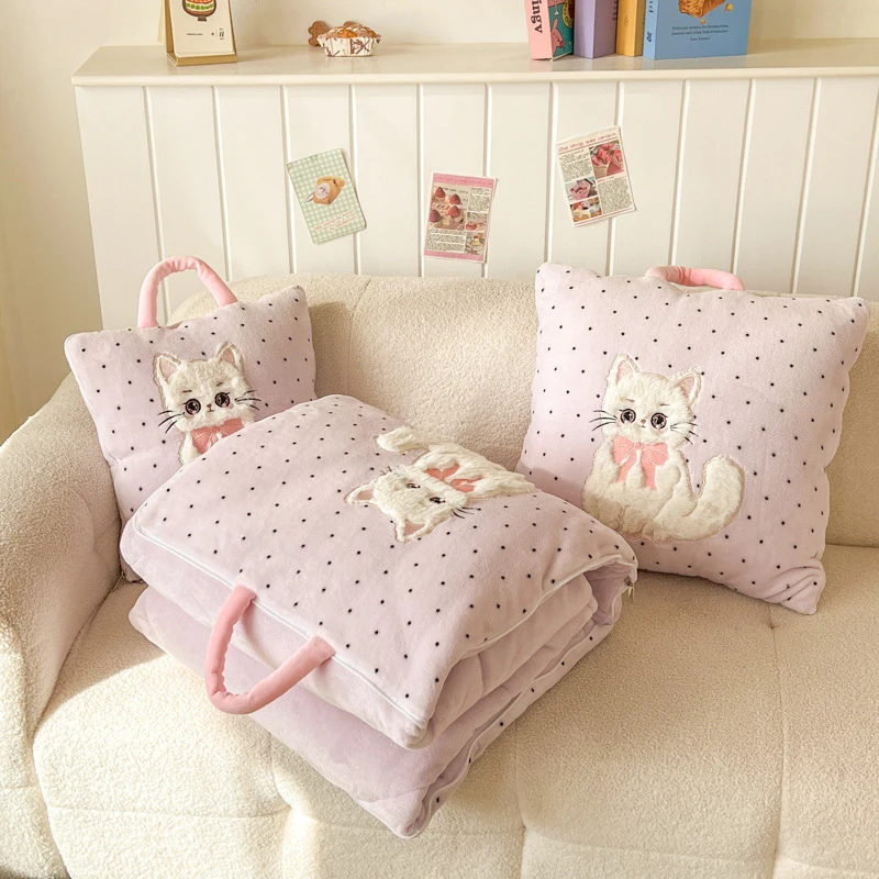 

Cartoon Milk Velvet Pillow Blanket 2 In 1, Thickened Foldable Car Back Cushion, Soft Warm Multifunctional Nap Blanket, Portable