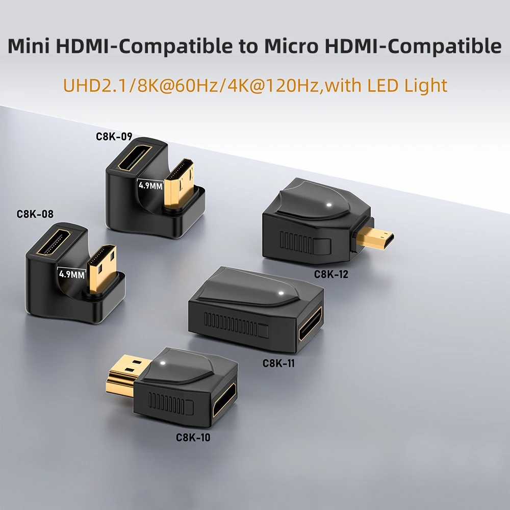 Mini HDMI-Compatible to Micro HDMI-Compatible 2.1 8K@60Hz Male To Female Converter Adapter for Monitor PC TV Projector Extender