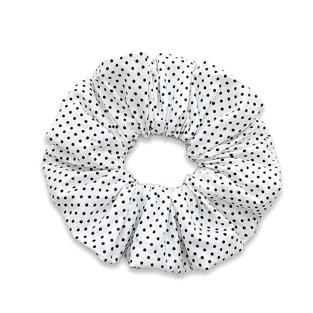 Ivory Black Micro Polka Dot Single-Layer Scrunchie Handmade Elastic Hair Tie for Ponytail and Bun