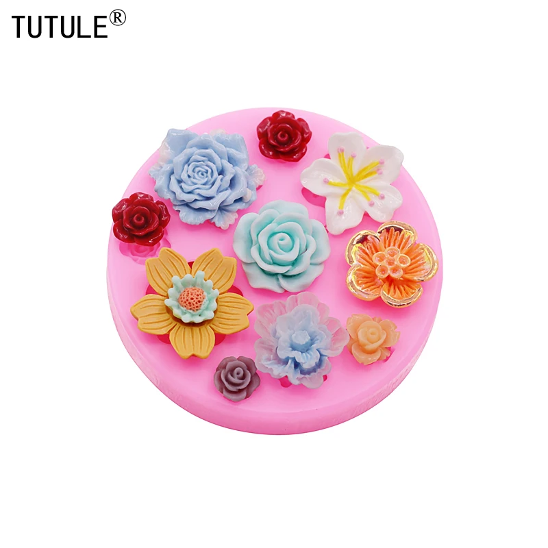 3D Flowers silicone mold flower resin phone case head rope hair card jewelry accessories mold flower Chocolate silicone Mold